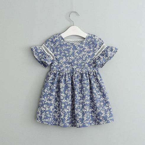 2022 New Girls Cotton Printed Dress Broken Flower Children's Dress
